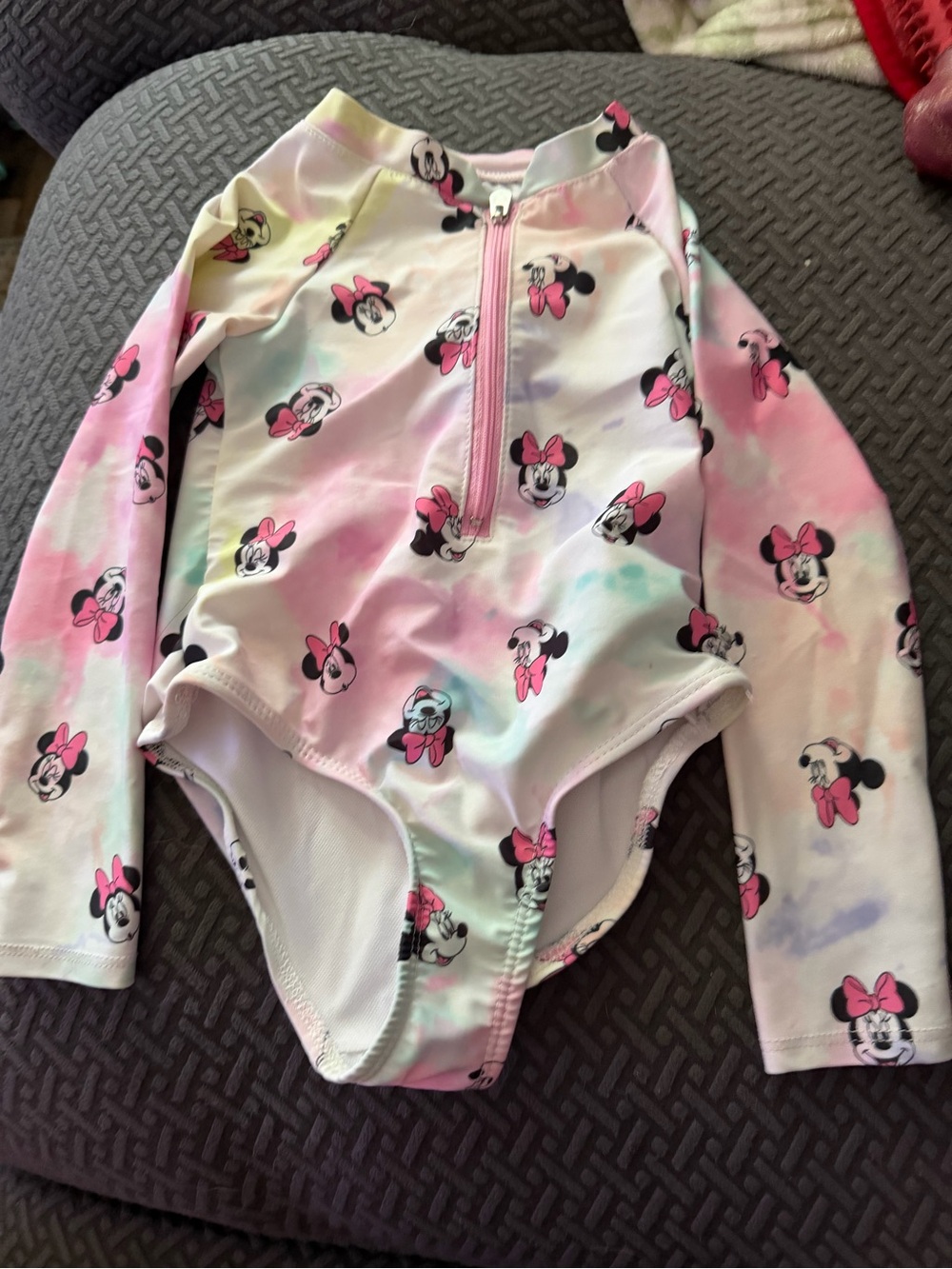 Girls' Long-Sleeve Minnie Mouse One-Piece Swimsuit - Pink Tie-Dye